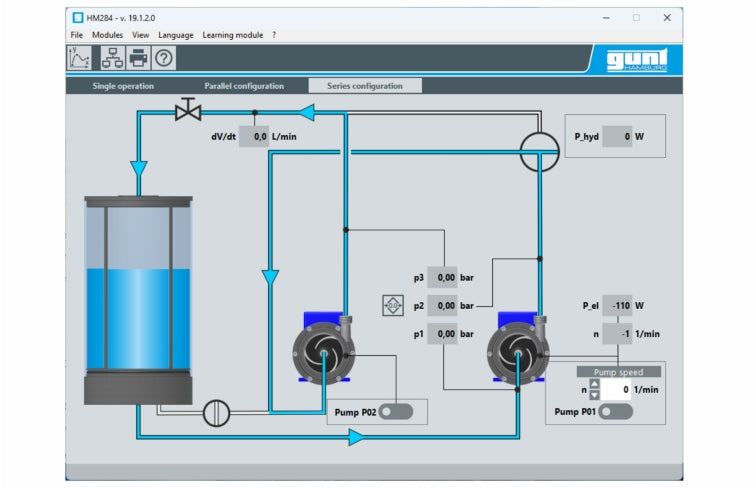 HM 284 Conexión en serie y en paralelo de bombas